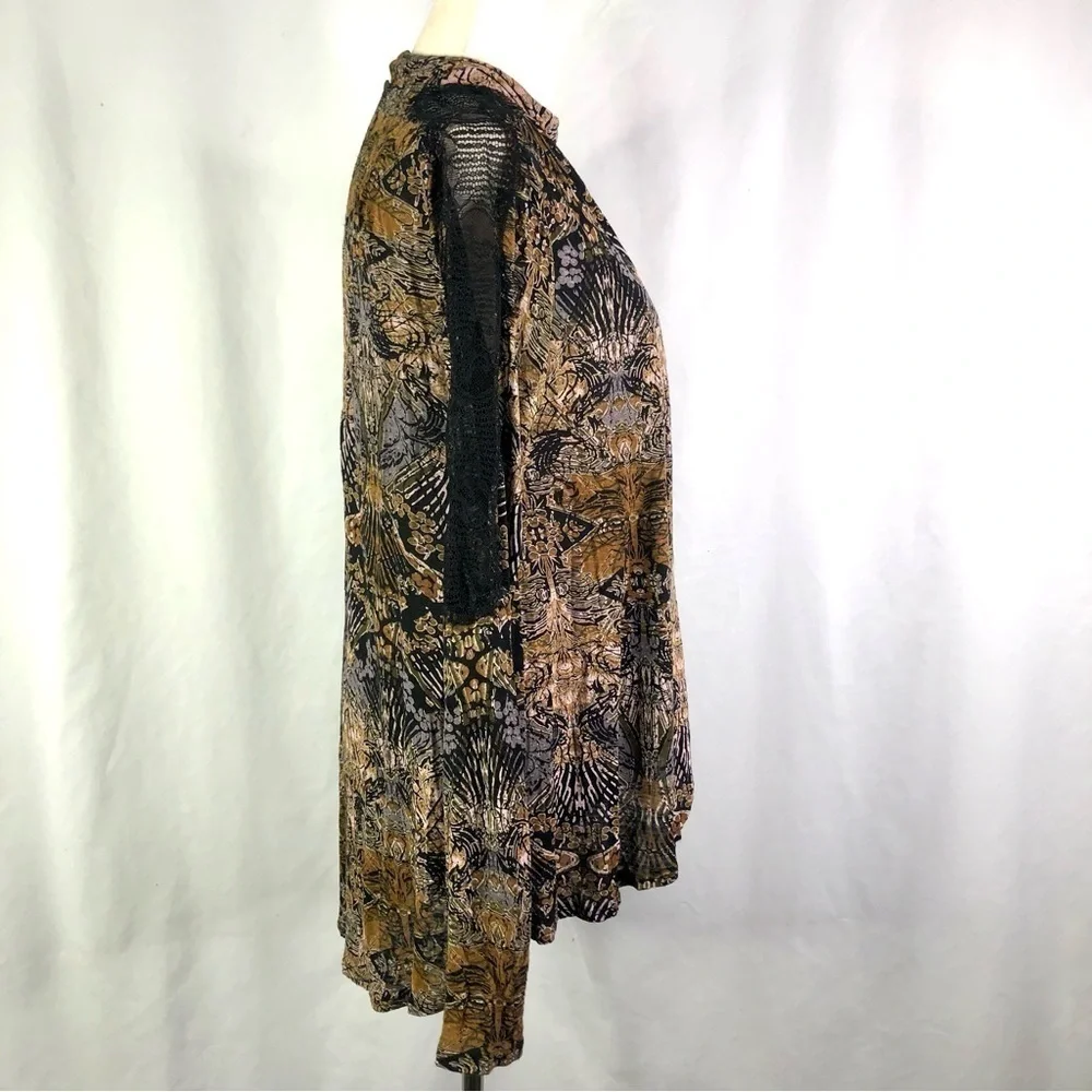 Free People blouse New World Nouveau lace trim crossover front keyhole back